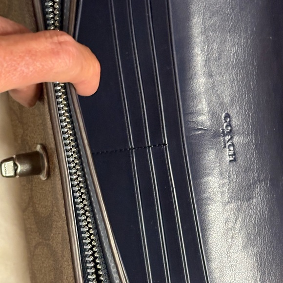 Coach Blue and Brown Floral Accent Wallet - Picture 8 of 9